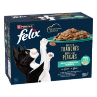 Felix Heerlijke Plakjes Vis Selectie met zalm, tonijn, kabeljauw, schol in gelei natvoer kat 12 x 80 g
