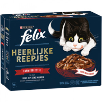 Felix Heerlijke Reepjes Farm Selectie met rund, kip, eend, kalkoen in saus natvoer kat 4 x (12 x 80 g)
