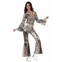 Fiesta carnavales Disco verkleedkleding zilveren jumpsuit