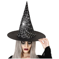 Halloween heksenhoed   met spinnenweb   one size   zwart/zilver   meisjes/dames