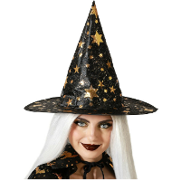 Halloween heksenhoed   met sterren   one size   zwart/goud   meisjes/dames