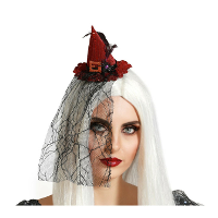 Halloween heksenhoed   mini hoedje op diadeem   one size   rood   met sluier   meisjes/dames
