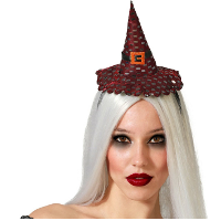 Halloween heksenhoed   mini hoedje op diadeem   one size   zwart/donkerrood   meisjes/dames