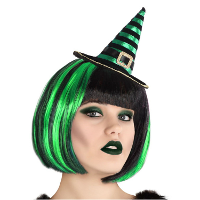 Halloween heksenhoed   mini hoedje op diadeem   one size   zwart/groen   meisjes/dames