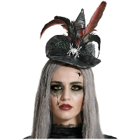 Halloween heksenhoed   mini hoedje op diadeem   one size   zwart/rood   meisjes/dames