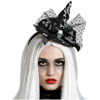 Halloween heksenhoed   mini hoedje op diadeem   one size   zwart/wit   meisjes/dames