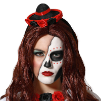 Verkleed diadeem mini hoedje   zwart/rood   meisjes/dames   Mexicaanse Sombrero thema
