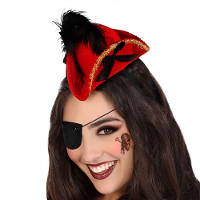 Verkleed diadeem mini hoedje   zwart/rood   meisjes/dames   Piraten thema