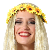 Verkleed haarband met bloemen   geel   meisjes/dames   Hippie/Flower Power