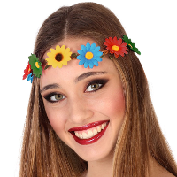 Verkleed haarband met bloemen   gekleurd   meisjes/dames   Hippie/flower Power