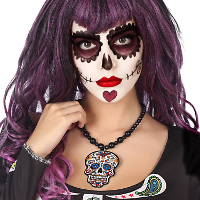 Verkleed sieraden ketting met Skull   zwart/multi kleur   dames   kunststof   Day of the Dead