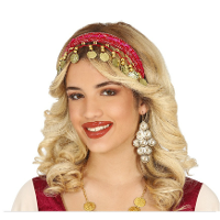 Buikdanseres haarband/diadeem met muntjes   fuchsia roze   dames verkleedaccessoire