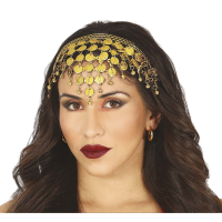 Buikdanseres haarband/diadeem met muntjes   goud   dames verkleedaccessoire