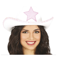 Carnaval verkleed Cowboy hoed Stars   wit/roze   voor volwassenen   Western thema