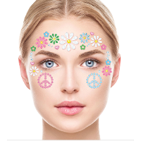 Carnaval verkleed Gezicht stickers   Hippie flower power   plakdiamantjes   schmink stickers