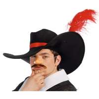 Carnaval verkleed hoed Musketier   zwart/rood   met veer   Middeleeuwen