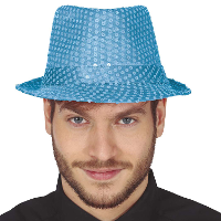 Carnaval verkleed hoedje   glitter aqua blauw   volwassenen/heren   met paillette