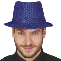 Carnaval verkleed hoedje   glitter blauw   volwassenen/heren   met paillette