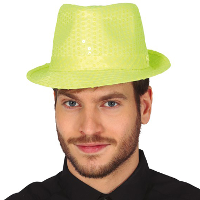 Carnaval verkleed hoedje   glitter fluor geel   volwassenen/heren   met paillette