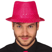 Carnaval verkleed hoedje   glitter fuchsia   volwassenen/heren   met paillette