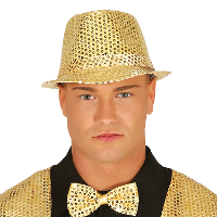 Carnaval verkleed hoedje   glitter goud   volwassenen/heren   met paillette