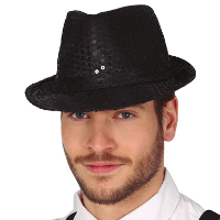 Carnaval verkleed hoedje   glitter zwart   volwassenen/heren   met paillette