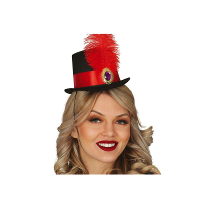 Carnaval verkleed mini hoedje voor diverse thema's   zwart/rood   veertje   dames