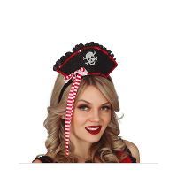 Carnaval verkleed mini hoedje voor een Piraat   zwart   diadeem   dames