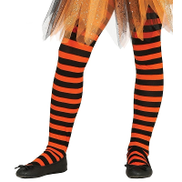Carnaval verkleed panty   oranje/zwart   gestreept   15 denier   voor meisjes