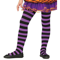Carnaval verkleed panty   paars/zwart   gestreept   15 denier   voor meisjes
