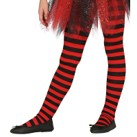 Carnaval verkleed panty   rood/zwart   gestreept   15 denier   voor meisjes