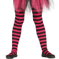 Carnaval verkleed panty   roze/zwart   gestreept   15 denier   voor meisjes