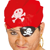 Carnaval verkleed piraten set   Hoofddoek/ooglapje/oorbel   rood/zwart/goud   3 delig