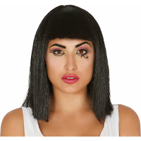 Carnaval verkleed pruik   halflang met pony   zwart   voor dames   Cleopatra