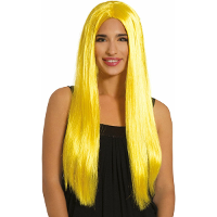 Carnaval verkleed pruik lang haar   geel   voor dames   one size