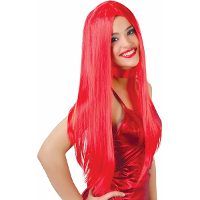Carnaval verkleed pruik lang haar   rood   voor dames   one size