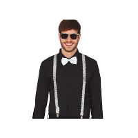 Carnaval verkleed set   bretels/party bril/vlinderstrikje   zilver   volwassenen/heren/dames