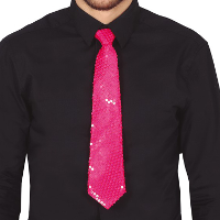 Carnaval verkleed stropdas met pailletten   neon roze   polyester   volwassenen/unisex