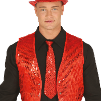 Carnaval verkleed stropdas met pailletten   rood   polyester   volwassenen/unisex