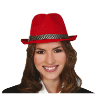 Carnaval verkleed Trilby/gangster hoedje   rood   polyester   heren/dames