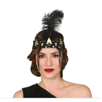 Charleston Flapper Hoofdband   met veer en details   zwart   Dames   jaren 20/Twenties thema
