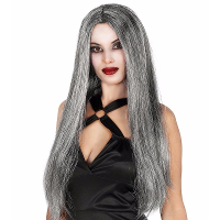 Damespruik lang stijl haar   grijs   verkleed pruik   heksenpruik   Halloween