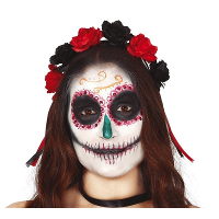 Diadeem/tiara met zwarte en rode rozen   dames   Day of the dead   Halloween