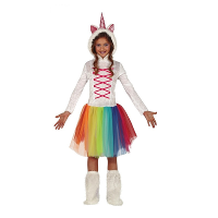 Eenhoorn dieren jurkje   wit   met regenboog kleuren   meisjes   Carnaval outfit   verkleedkleding