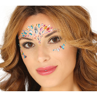 Festival Gezicht stickers   multi kleur   glitter diamantjes   strass steentjes/plakdiamantjes