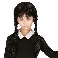 Fiestas Halloween verkleedpruik lang haar   zwart   meiden   Wednesday   vlechten