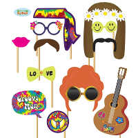Foto props set flower power/hippie   12 delig   Selfies maken   foto stokjes