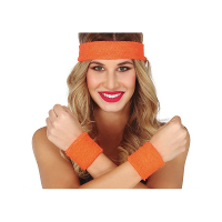 Foute 80s/90s party verkleed accessoire zweetbandjes set   neon oranje   jaren 80/90 thema feestje