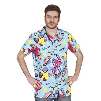 Foute 80s/90s party verkleed overhemd heren   blauw   jaren 80/90 thema verkleedkleding