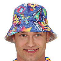 Foute 80s/90s print party vissershoedje   blauw   jaren 80/90 verkleed accessoires   volwassenen